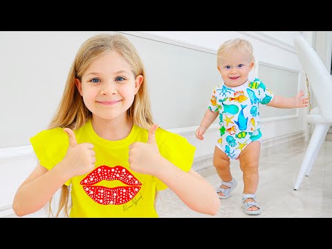 Diana teaches baby Oliver to walk and other funny stories with little brother - ✿ Kids Diana Show