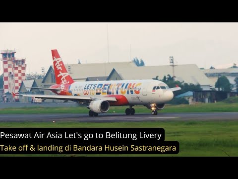 Pesawat Air Asia Let's go Belitung take off dan landing di BDO #airasia #pesawat #a320