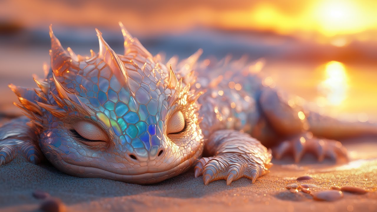 Warm Summer Ambience with Relaxing Ocean Waves & Iridescent Dragon 🌊🐉