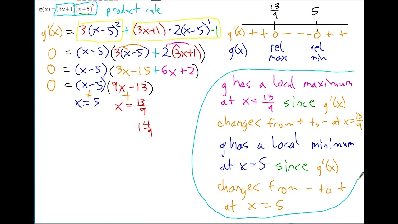 AP Calc Notes Relative Extrema Increasing & Decreasing Intervals Using the 1st Derivative Test Part2
