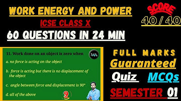Work Energy and Power || MCQs || Class 10 || ICSE || Semester 1 || Quiz
