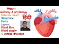 Heart anatomy & physiology in hindi || layers || interior heart || blood supply || venous drainage