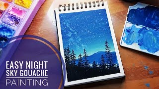 Paint night sky tutorial for beginners | Gouache Painting