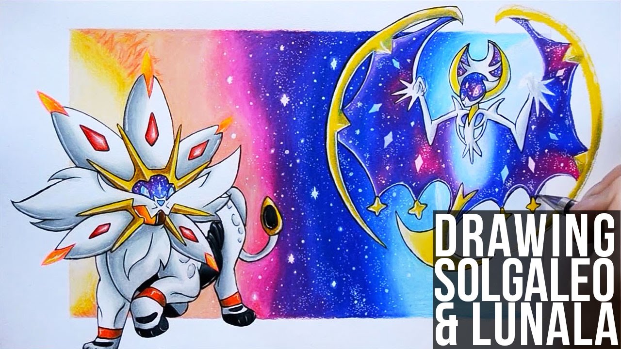 lunala and solgaleo (pokemon) drawn by mugita_konomi