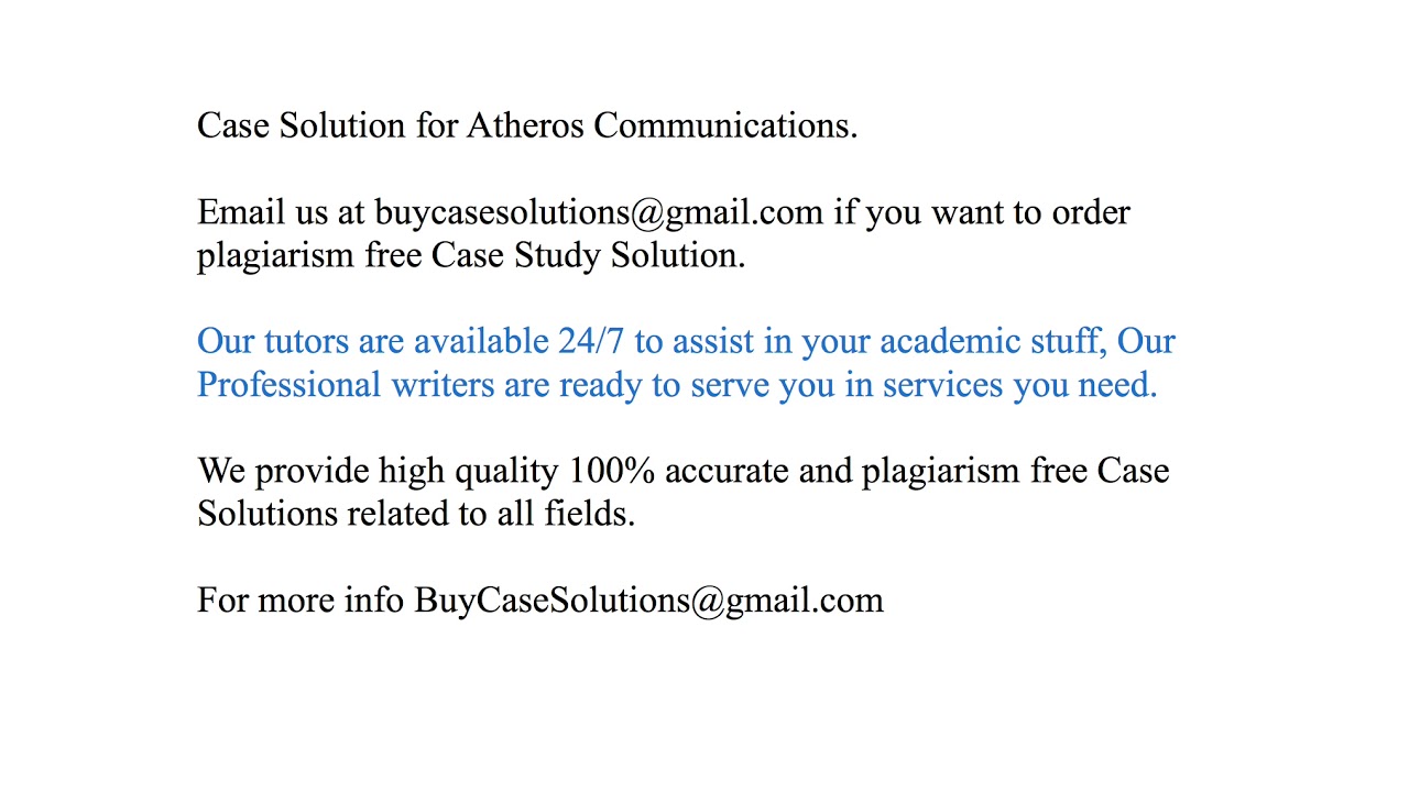 Update Case Solution Atheros Communications