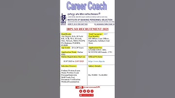 IBPS SO Recruitment 2025 | New Vacancy 2025 | Career Coach| Daily Job Alerts #shorts #job #jobsearch
