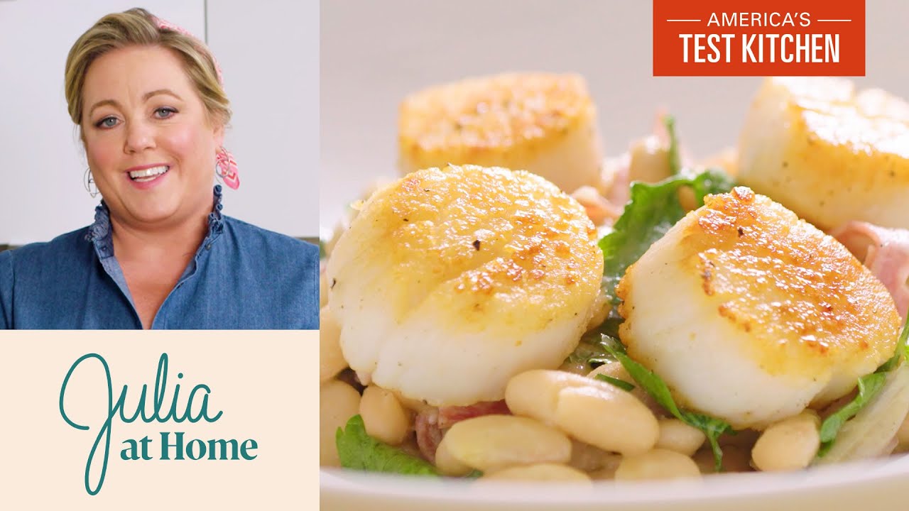 How to Make Pan-Seared Scallops with White Bean-Salami Salad | Julia at Home | America