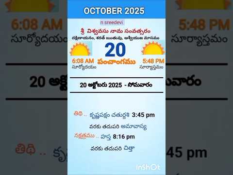 Eroju Panchangam Today Panchangam 20th October 2025 Monday ప చ గ Viral Trending Yt Shorts 