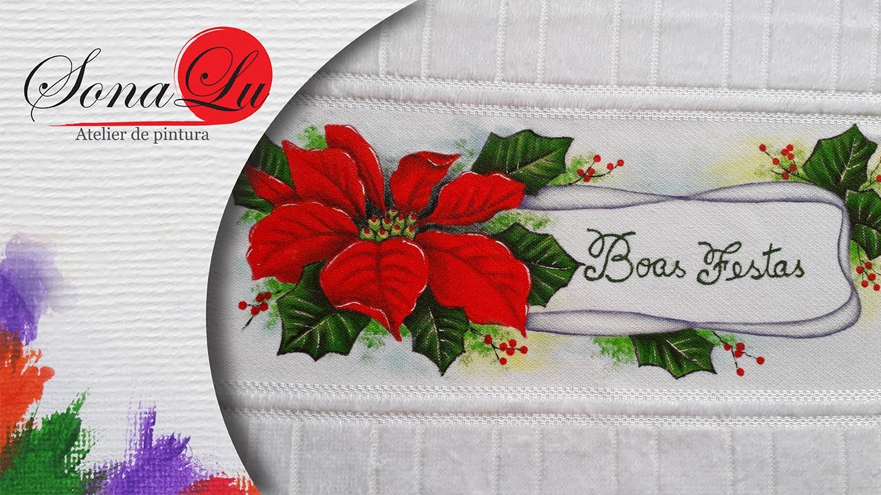 Aula 631 - Natal 2020 - Bico-de-Papagaio com Fita em Toalhinha de Lavabo