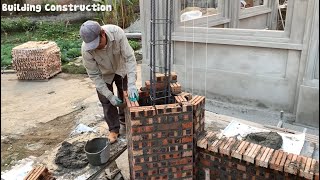Construction Techniques To Complete Gate Pillar Decoration With Reinforced Concrete And Bricks