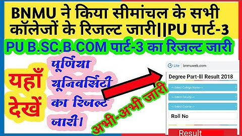 PURNIA UNIVERSITY PART 3 RESULT 2019 ||PU PART 3 RESULT ||PU BA,B.SC,B.COM RESULT 2018||BNMU UPDATE
