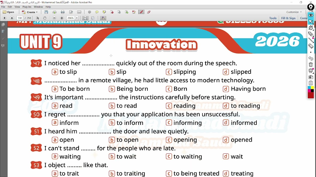 3rd year Unit 9 Grammar Part 2 Pages 107 --110