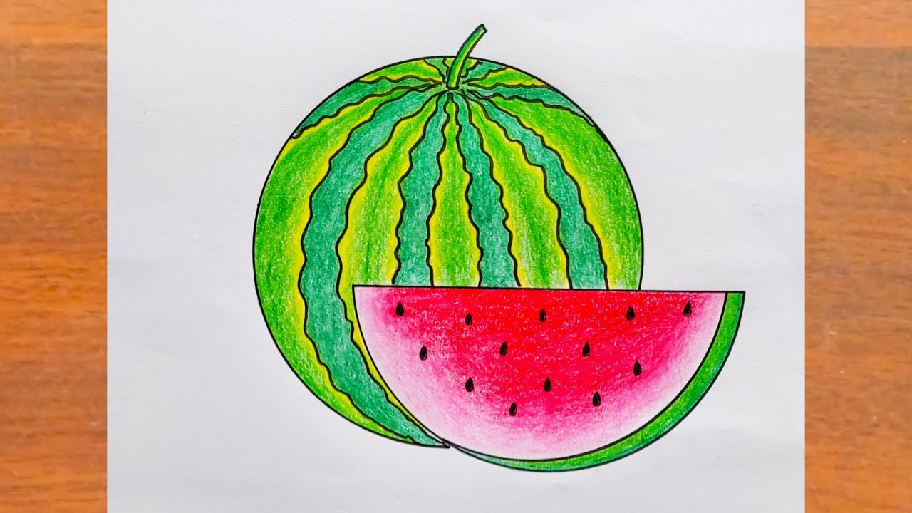 तरबूज का चित्र बनाना सीखें / How to Draw a Watermelon Easy Step By Step / Watermelon Drawing Easy