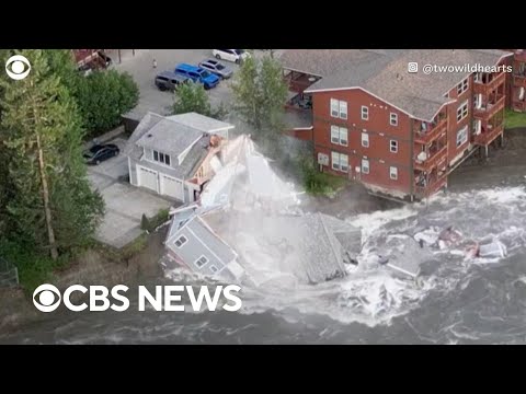 Alaska home collapses into raging river as melting glacier causes flood