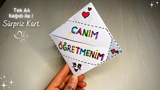 Tek A4 Kağidi İle Öğretmenler Günü Hedi̇yesi̇ Makas Yok Yapıştırıcı Yokori̇gami̇ Sürpri̇z Kart