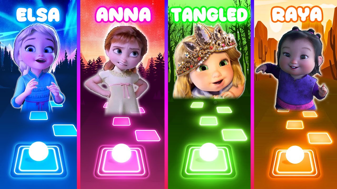Baby Elsa Vs Baby Anna Vs Baby Tangled Vs Baby Raya - Tiles Hop! - YouTube