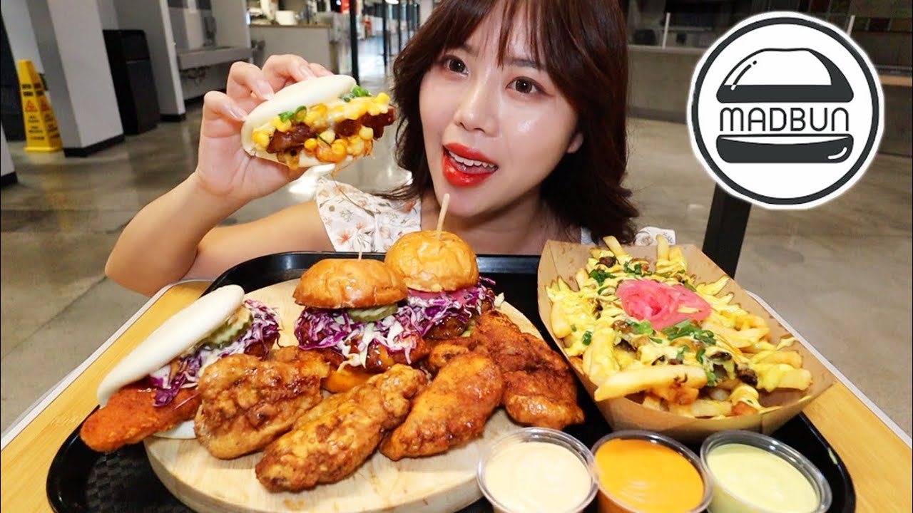 FRIED CHICKEN MUKBANG 먹방 Chicken Sandwich, Chicken Tenders, Fish Bao, Pork Belly Bao, Bulgogi Fries