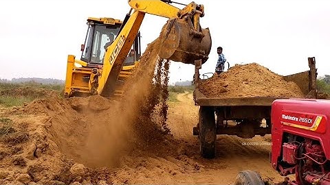 JCB 3DX Backhoe Loading Sand in Mahindra 265 di tractor | jcb video | tractor loading video | jcp