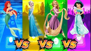 Mermaid Vs Frozen Elsa Vs Rapunzel Vs Princess Jasmine | Tiles Hop Edm Rush