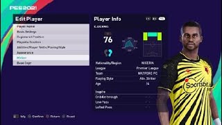 emanuel Dennis face e football pes 2021 watford