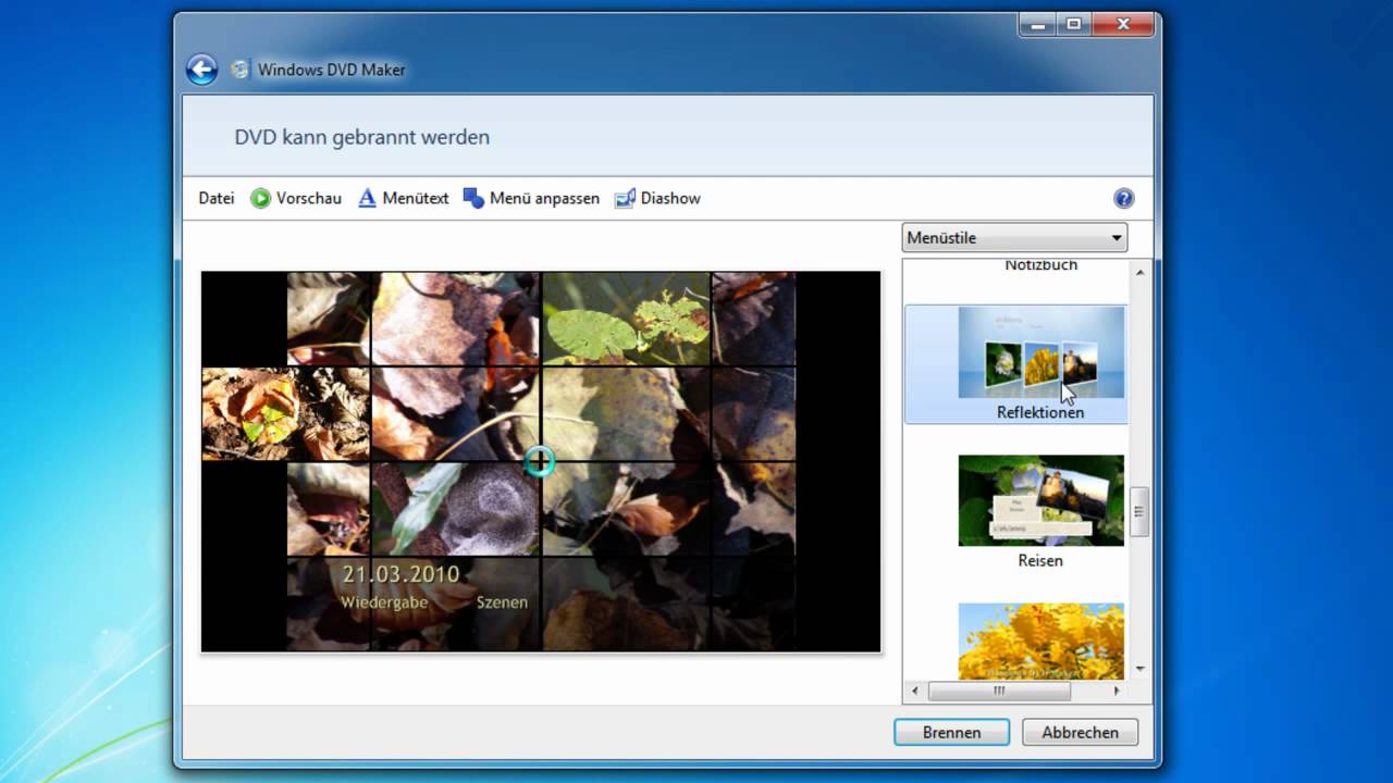 Windows 7 Dvd Menu Erstellen Und Dvd Brennen Mit Dvd Maker Youtube