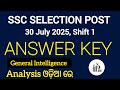 SSC SELECTION POST paper analysis in odia General intelligence