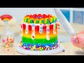 Satisfying miniature rainbow cake design  amazing easy cake cream recipe by mini tasty