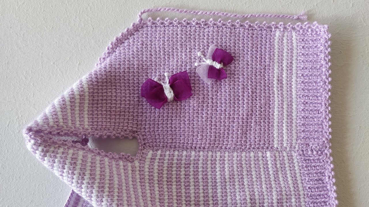Tunus İşi Çok Kolay Örgü Kız Bebek Yeleği Dikimi ve Kenar Oyası Yapımı🤗 Part 6