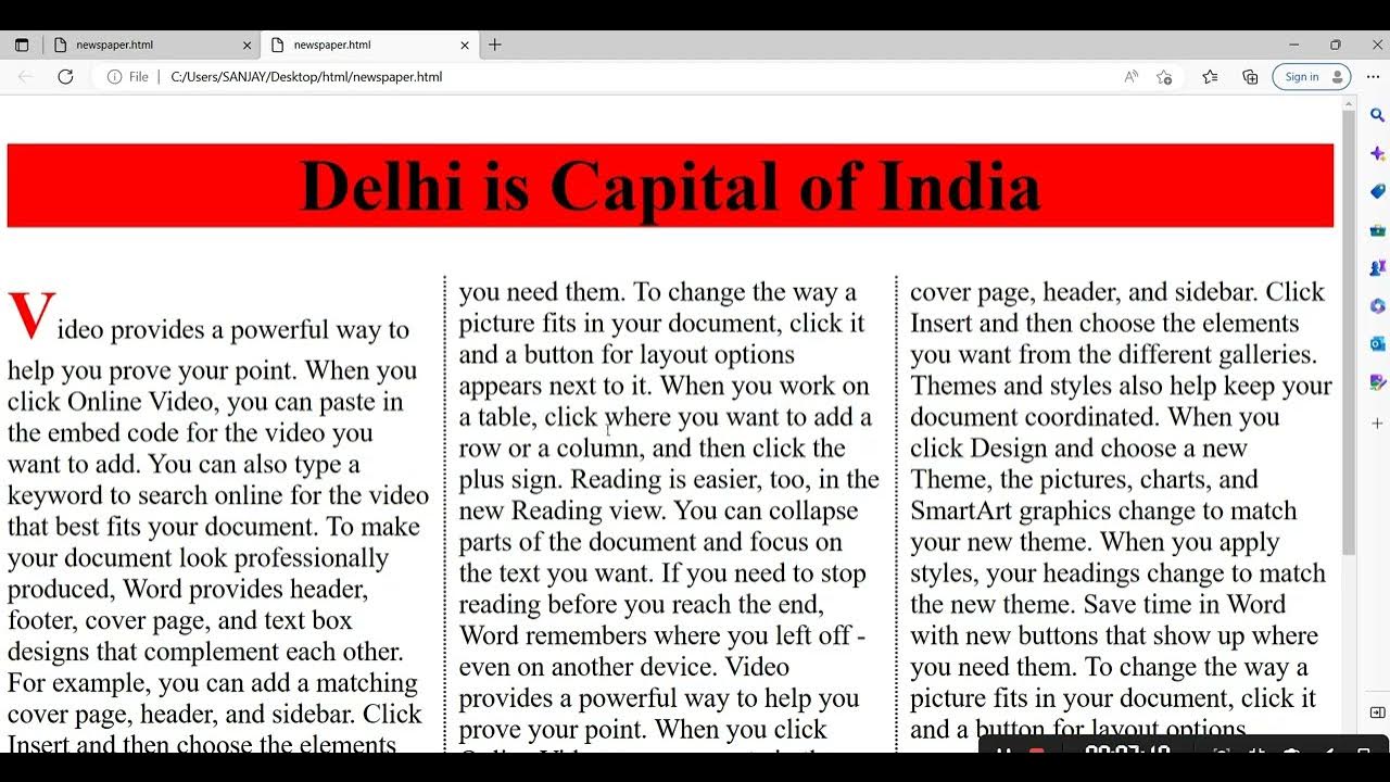 NEWS PAPER IN HTML||COLUMN IN HTIML||DROP CAP||MULTIPAL COLUMN||WEB ...