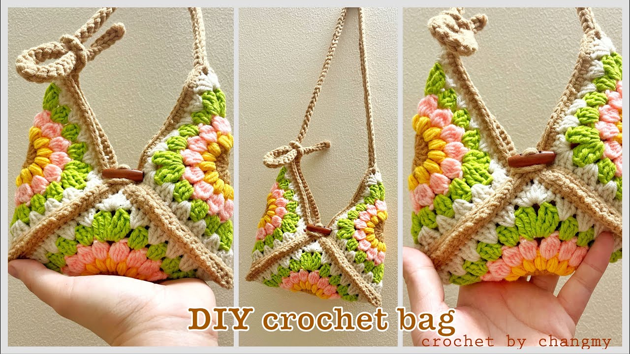 168. DIY crochet bag by changmy - Hướng dẫn móc túi hoa phối màu, ghép ô vuông siêu xinh