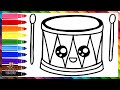 Cómo Dibujar Un Tambor 🥁 Dibuja y Colorea Un Lindo Tambor Arcoiris 🌈 Dibujos Para Niños