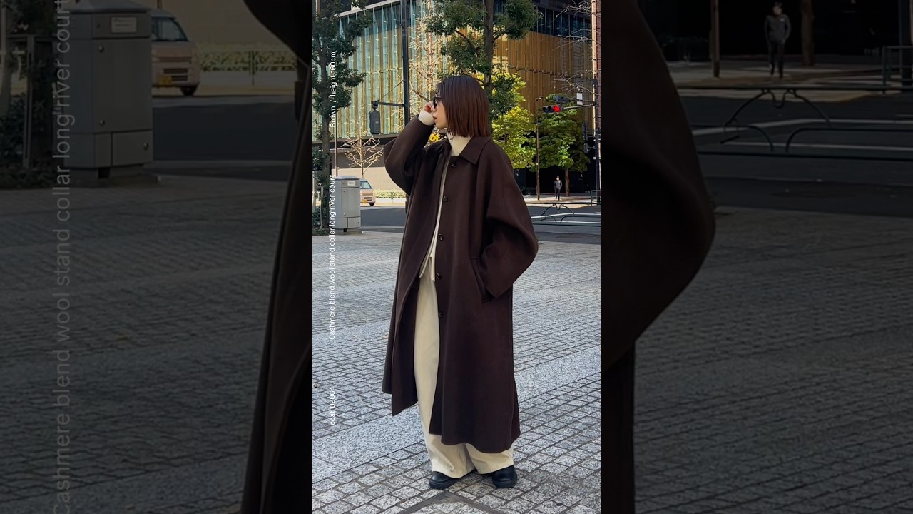 coat-02064 カシミヤ混 ウール ステンカラー ロングコート リバー