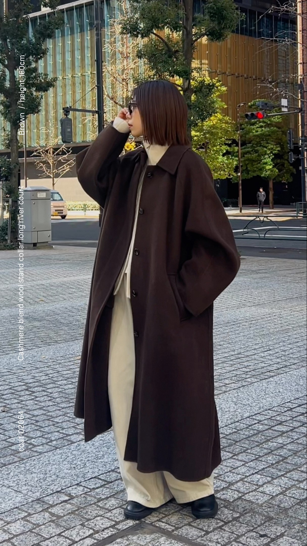 coat-02064 カシミヤ混 ウール ステンカラー ロングコート リバー