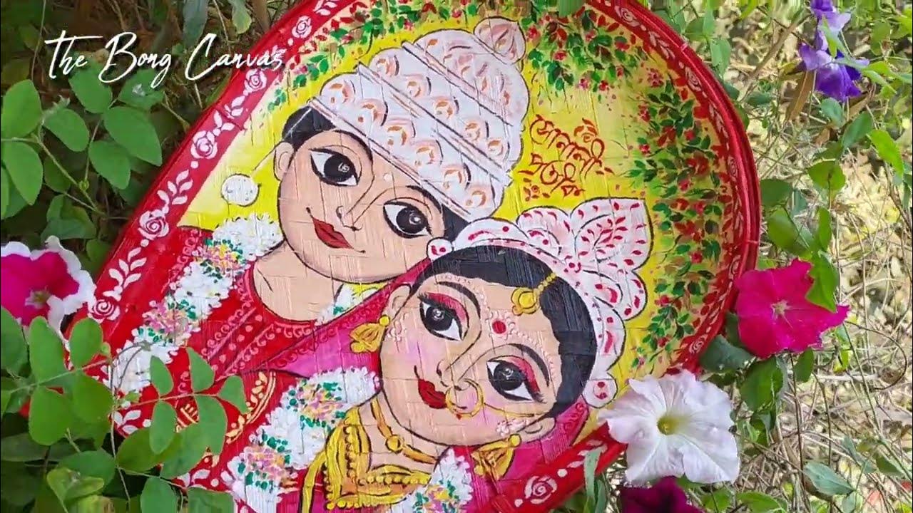Bengali Bor Bou Kulo Painting Bamboo Tray Paint The Bong Canvas