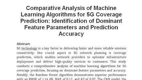 Comparative Analysis of Machine Learning Algorithms for 5G Coverage Prediction Identification of Dom