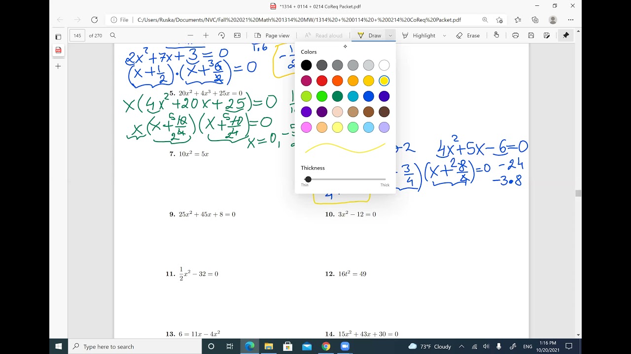 CoReq - Math 1314 - Solving Quadratic equations by Factoring - YouTube
