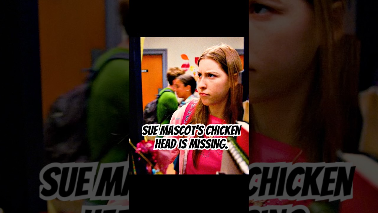 Sue mascot's chicken head is missing. 