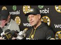 Marco Sturm speaks with media on Thursday ahead of matchup against Sharks