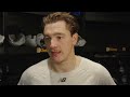 Zadorov speaks with the media following practice at Warrior Ice Arena on Monday