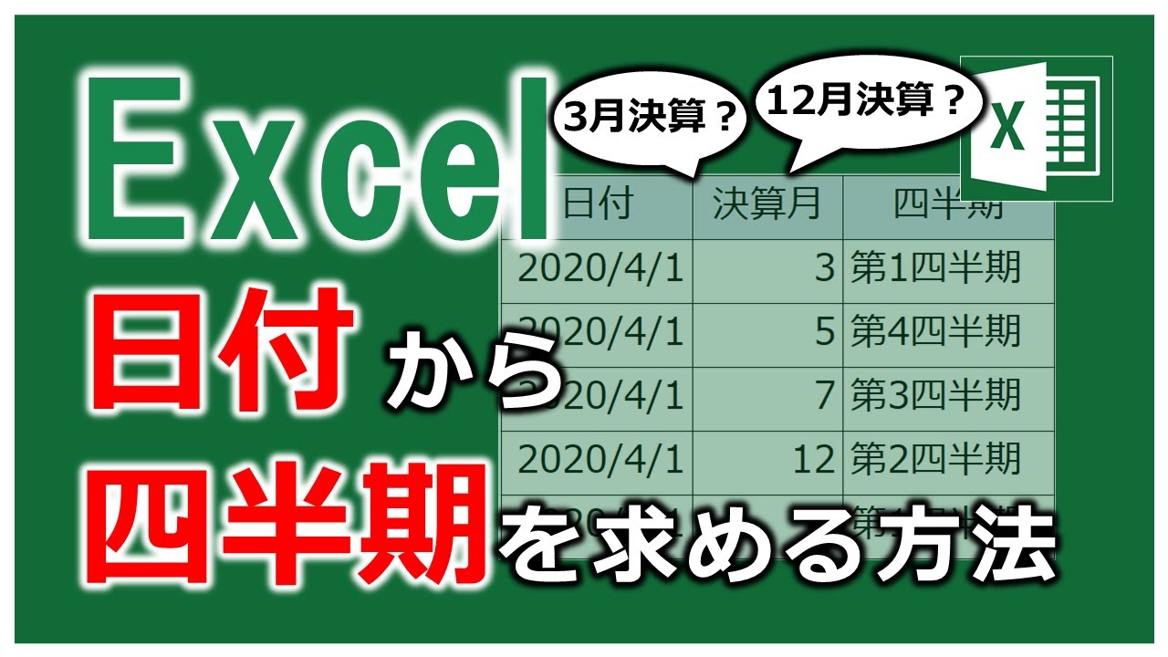 日付から四半期を求める 決算月が異なる会社に対応 Excel エクセル 関数 Youtube 日付から四半期を求める 決算月が異なる会社に対応 Excel エクセル 関数 Youtube