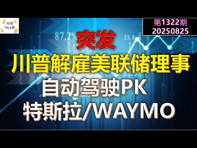 ✨【投资TALK君1322期】突发：川普解雇美联储理事！自动驾驶PK：特斯拉VSWAYMO✨20250825#CPI #nvda #美股 #投资 #英伟达 #ai #特斯拉