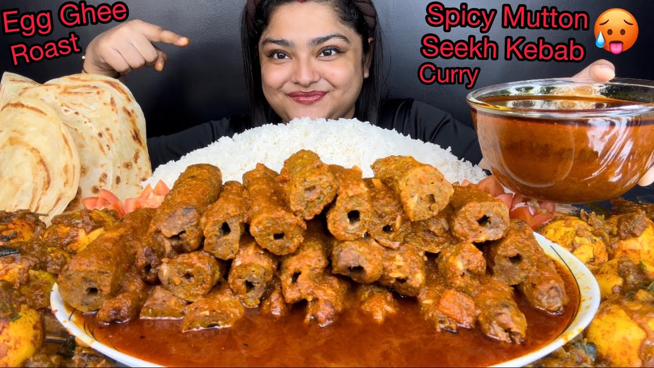 SPICY SPICY MUTTON SEEKH KEBAB CURRY, SPICY EGG GHEE ROAST WITH BASMATI RICE & BUTTER LACCHA PARATHA