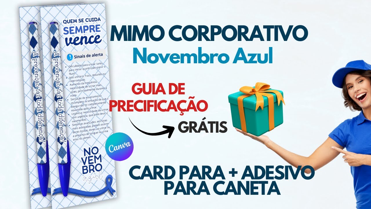 Novembro Azul – Como Fazer Card + Adesivo para Caneta (Medida Certa + Guia de Precificação Grátis)