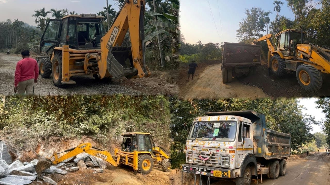 JCB 3DX village road construction project with TATA TRUCK | new jcb and old truck 