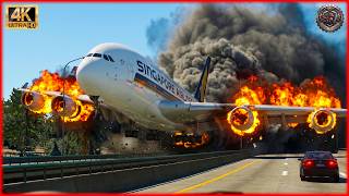 TERRIFYING A380 Takeoff 4 ENGINES ON FIRE at Los Angeles! Crazy Highway Landing ! XP 11