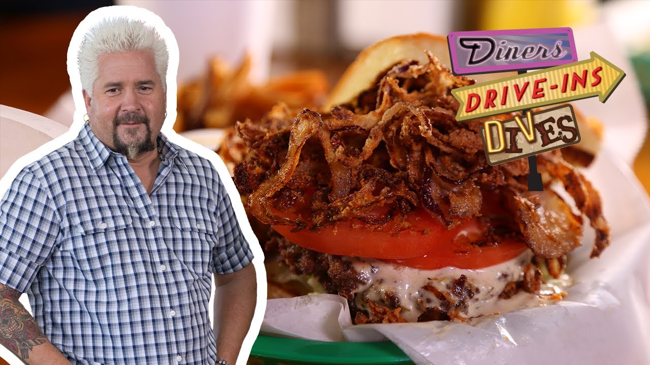 Guy Fieri Tries a Beer Battered Burger | Diners, Drive-Ins and Dives | Food Network