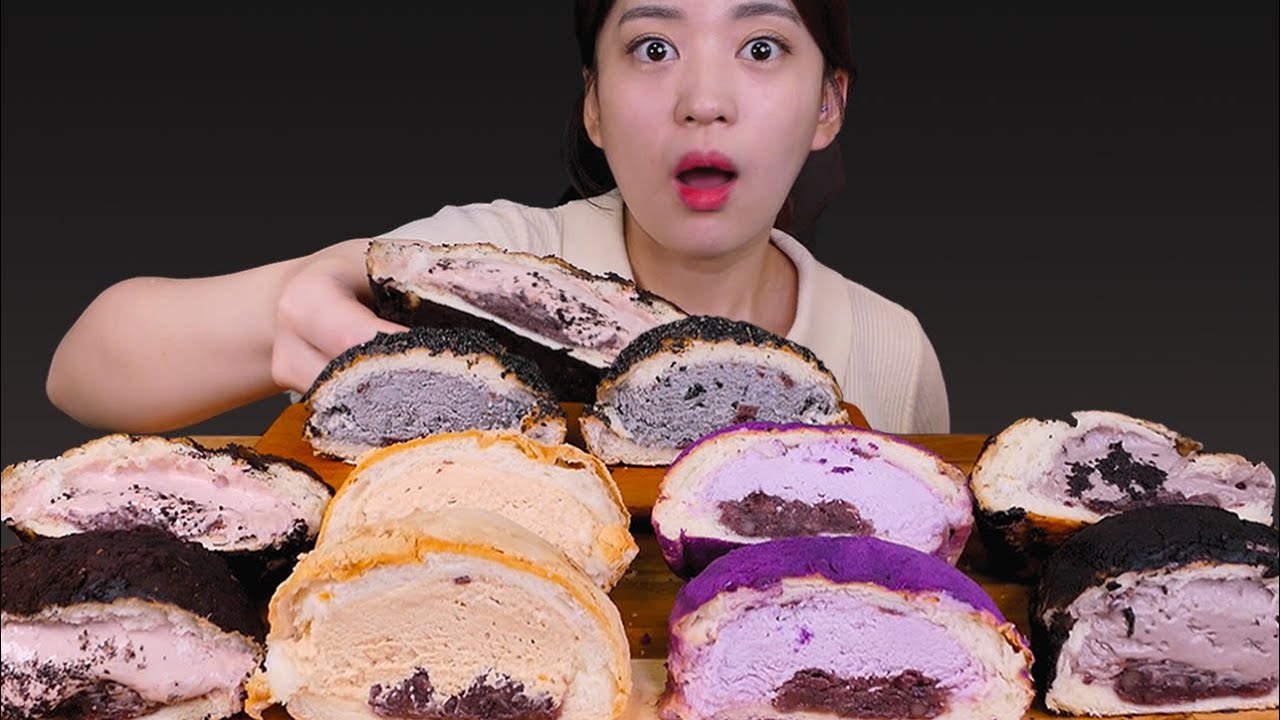 🍞Cream in bread🥰크림+팥+빵 환상의 조합..완전 꿀맛..😍 [Chocolate, Oreo, Black sesame cream bread] Mukbang