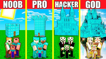 Minecraft Battle: DIAMOND CASTLE HOUSE BUILD CHALLENGE - NOOB vs PRO vs HACKER vs GOD / Animation