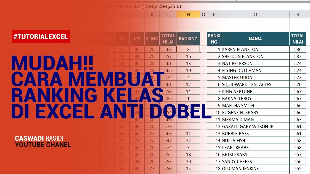 Mudah, Cara Membuat Rumus Ranking di Excel Anti Dobel - YouTube