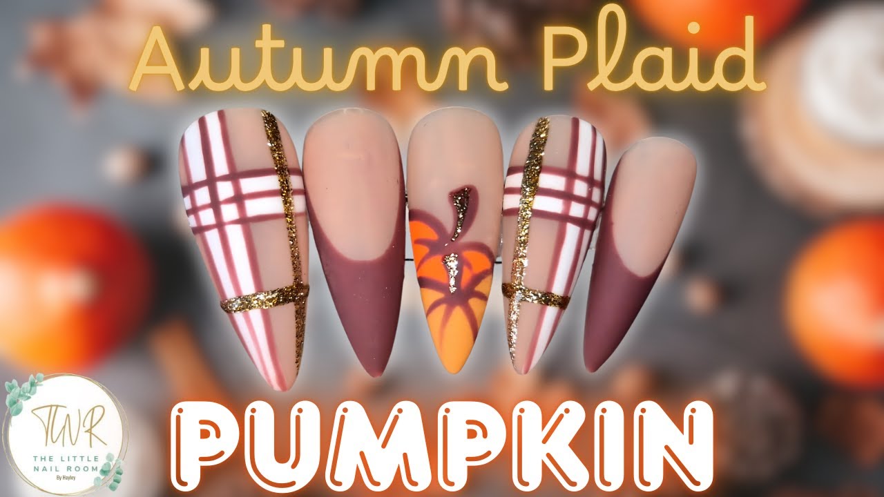 Autumn Plaid Pumpkin Nails 🍂 | Fall Nail Art Tutorial | Burgundy & Gold Thanksgiving Nails 2025